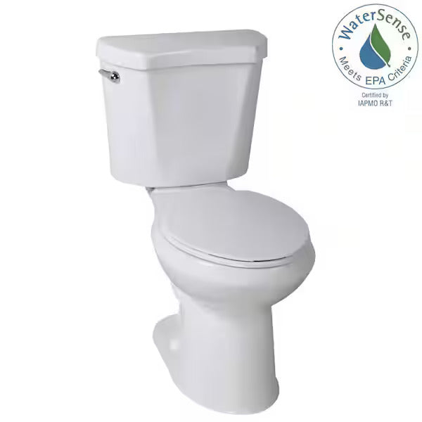12 inch Rough In Two-Piece 1.28 GPF Single Flush Elongated Toilet in White Seat Included - Hamtramck Hardware