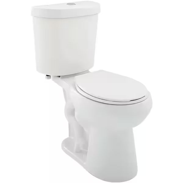 12 inch Rough In Two-Piece 1.28 GPF Single Flush Round Toilet in White Seat Included - Hamtramck Hardware